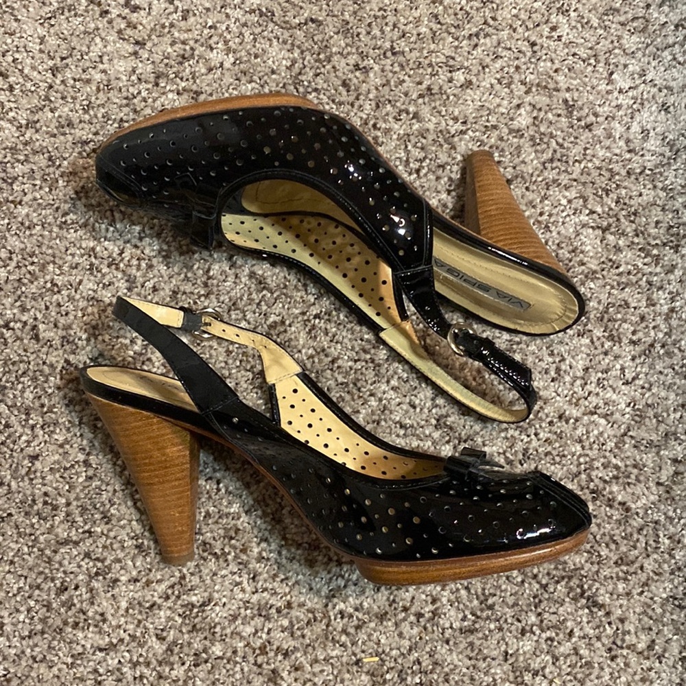 Via Spiga Patent Leather Peep Toe Heels